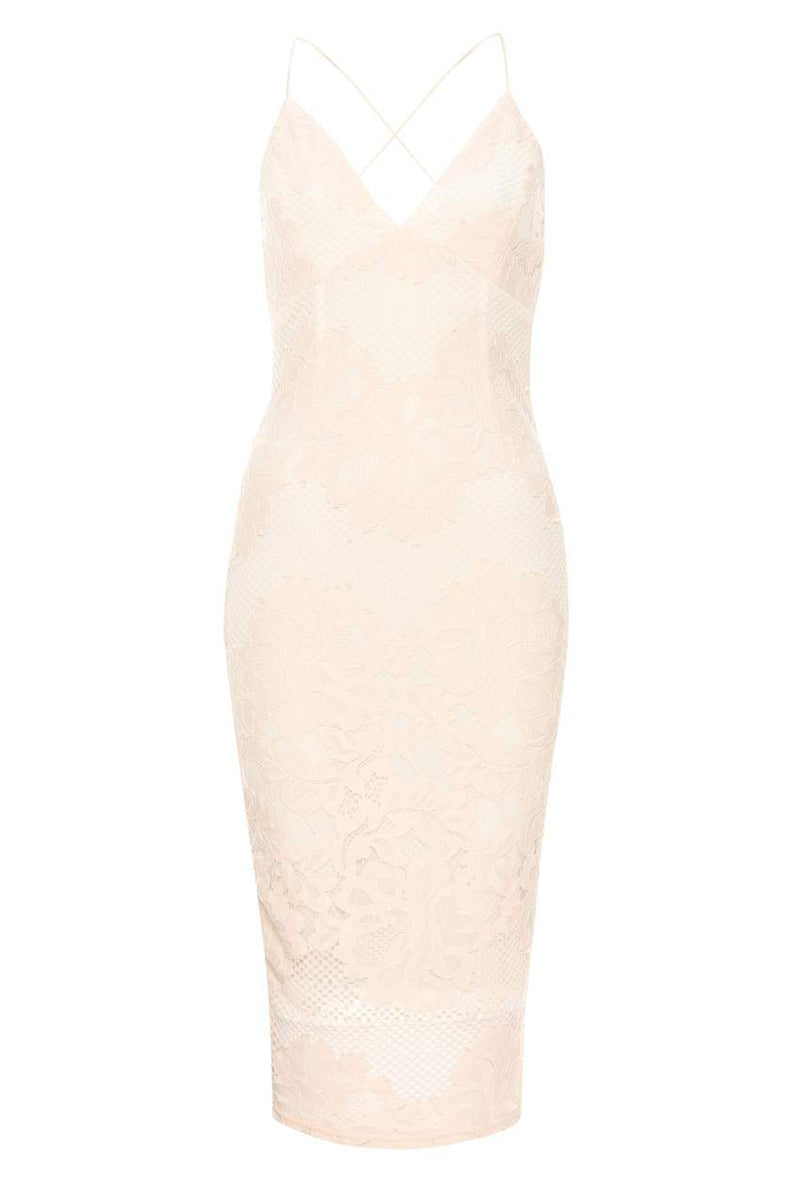 Contrast Pink Lace Bodycon Dress With Plunge Front