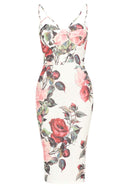 Cream Floral Bodycon Dress With Harness Detail