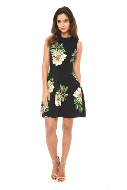 Navy Floral Skater Dress
