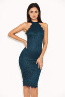 Teal Lace Halter Neck Midi Dress