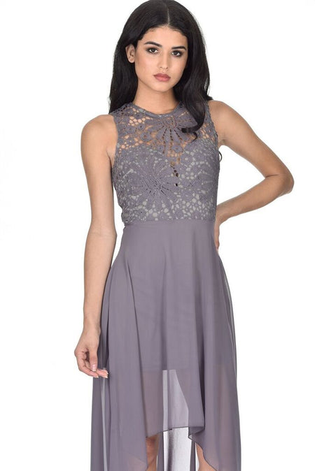 Pewter Crochet Detailed Waterfall Dress