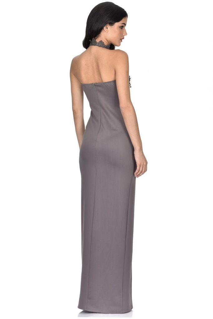 Pewter Maxi Dress With Choker Cut Out