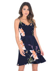 Navy Floral V-Neck Strappy Skater Dress