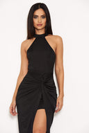 Black Ruched Wrap Over Dress