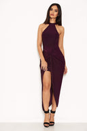 Plum Ruched Wrap Over Dress