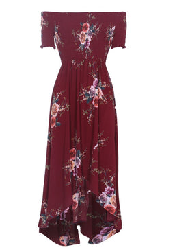 Rust Floral Bardot Printed Dress