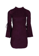 Plum Faux Suede Flare Sleeve Dress