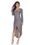 Grey Slinky Wrap Front Maxi Dress