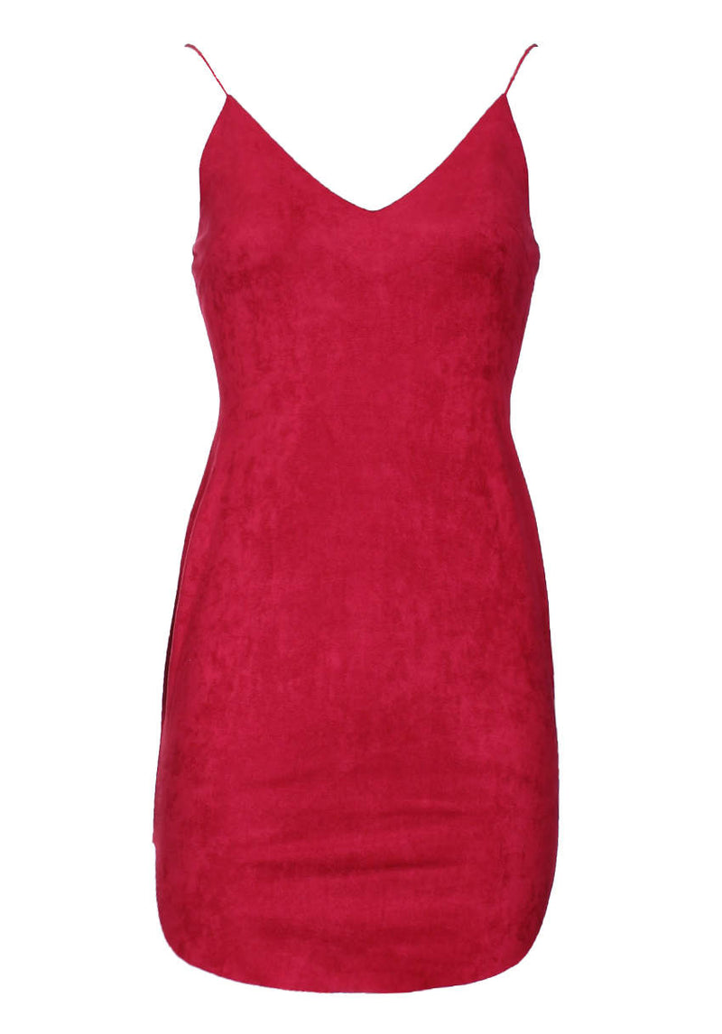 red faux suede dress NWT AQUA Stretch short sleeve brushed faux suede dress-Wine Size Medium