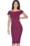 Plum Frill Detail Midi Dress