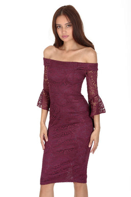 Plum Bardot Lace Dress