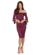 Plum Bardot Lace Dress