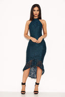 Teal Racer Neck Lace Fish Tail Dress