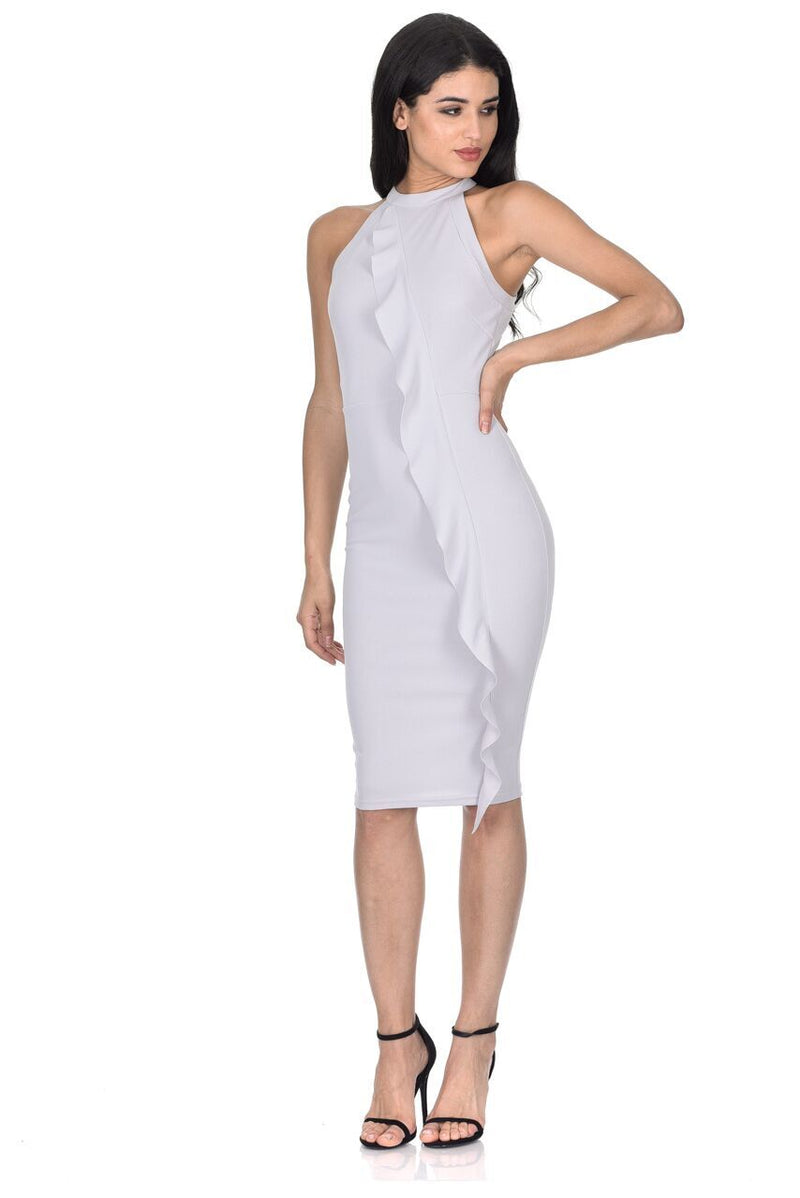 Silver High Neck Midi Dress