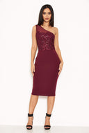 Plum One Shoulder Sequin Embroidered Bodycon