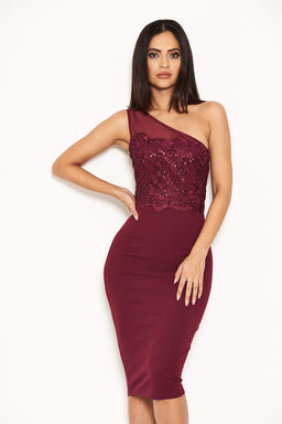 Plum One Shoulder Sequin Embroidered Bodycon