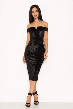 Black Velvet Off The Shoulder Bardot Dress
