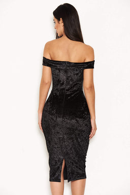 Black Velvet Off The Shoulder Bardot Dress