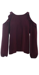 Plum Long Sleeve Frill Cold Shoulder Top