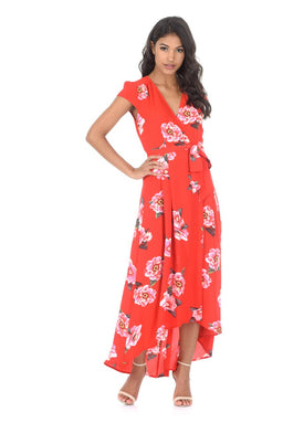 Red Floral Waterfall Dress