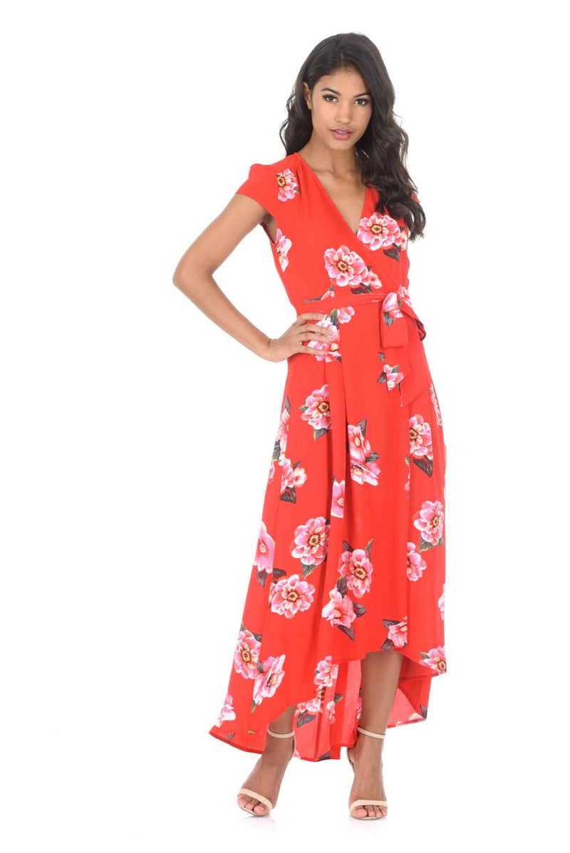 Red Floral Waterfall Dress