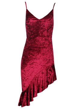 Red Crushed Velvet Bottom Frill dress