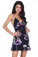 Navy Floral Frill Hem Mini Dress