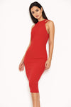 Red Double Strap Midi Dress