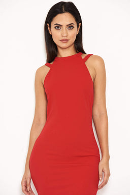 Red Double Strap Midi Dress