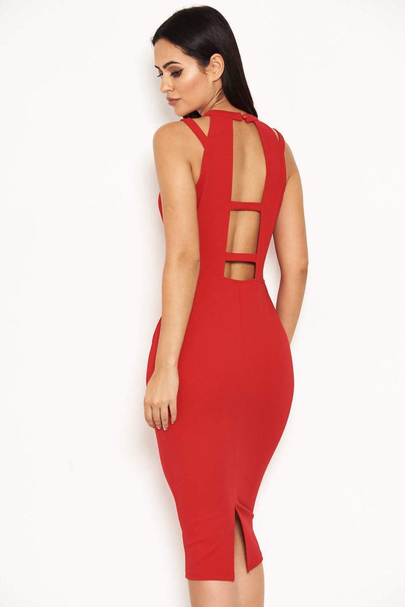 Red Double Strap Midi Dress