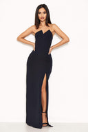 Navy Notch Front Maxi Dress