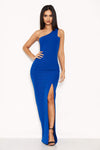 Blue Asymmetric Thigh Split Maxi Dress