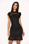 Black High Neck Lace Frill Dress