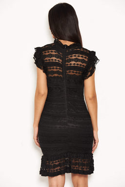 Black High Neck Lace Frill Dress
