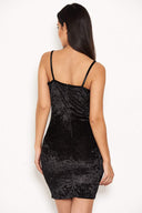 Black Velvet Dress With Ruched Drawstring Detail