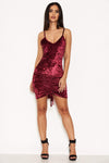 Plum Velvet Dress With Ruched Drawstring Detail