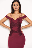 Plum Off The Shoulder Lace Midi Dress With Delicate Straps