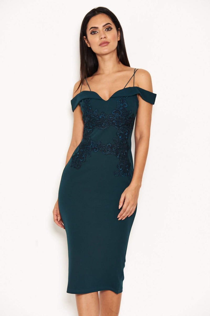 Teal Strappy Lace Midi Dress