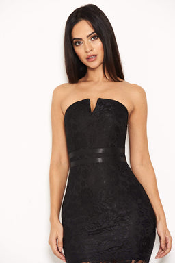 Black Lace Notch Front Dress
