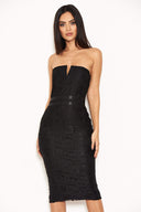 Black Lace Notch Front Midi Dress
