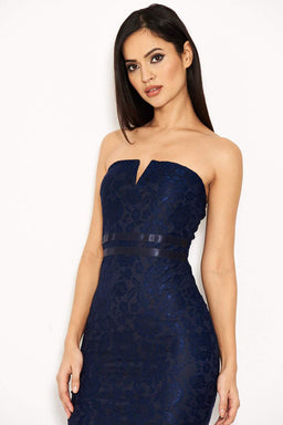 Navy Lace Notch Front Midi Dress