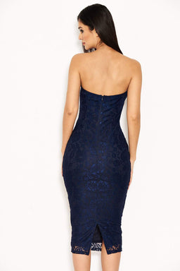 Navy Lace Notch Front Midi Dress