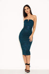 Teal Lace Notch Front Midi Dress