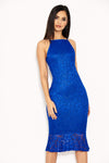 Blue Lace Fishtail Midi Dress