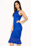 Blue Lace Fishtail Midi Dress