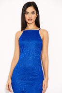 Blue Lace Fishtail Midi Dress