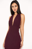 Plum Backless Fishtail Midi Dress