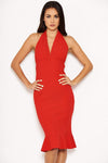 Red  Backless Fishtail Midi Dress