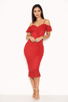 Red Lace Dress With Frill Detail