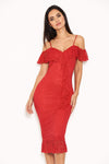 Red Lace Dress With Frill Detail